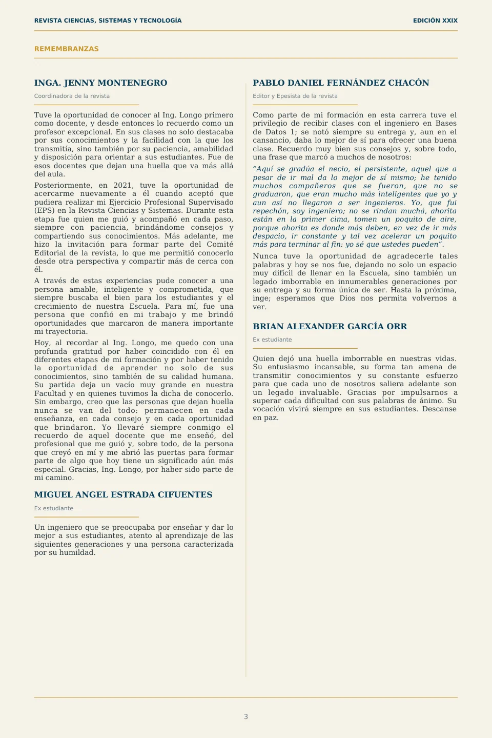 Página 3 de la Revista ECYS XXIX